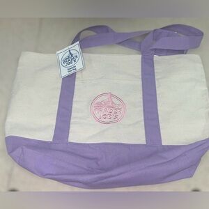 Trader Joe’s Cream and Lavender Canvas Tote Bag Large NWT